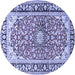 Round Machine Washable Medallion Blue Traditional Rug, wshtr2919blu