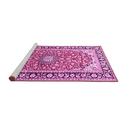 Sideview of Machine Washable Medallion Pink Traditional Rug, wshtr2919pnk