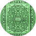Round Machine Washable Medallion Emerald Green Traditional Area Rugs, wshtr2919emgrn