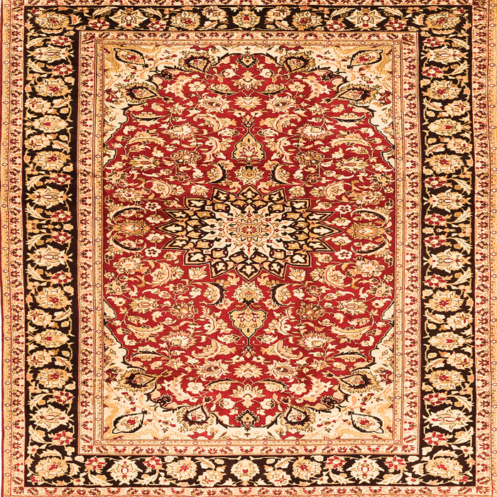 Serging Thickness of Medallion Orange Traditional Rug, tr2919org