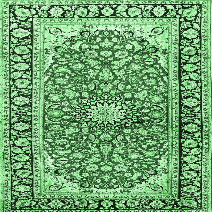 Square Medallion Emerald Green Traditional Rug, tr2919emgrn