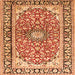 Round Machine Washable Medallion Orange Traditional Area Rugs, wshtr2919org