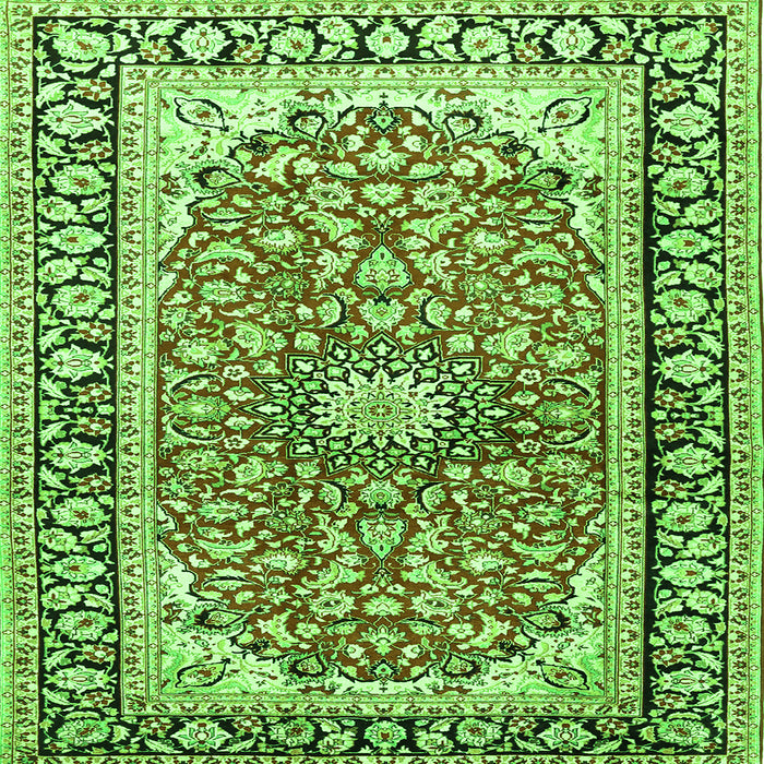 Round Machine Washable Medallion Green Traditional Area Rugs, wshtr2919grn