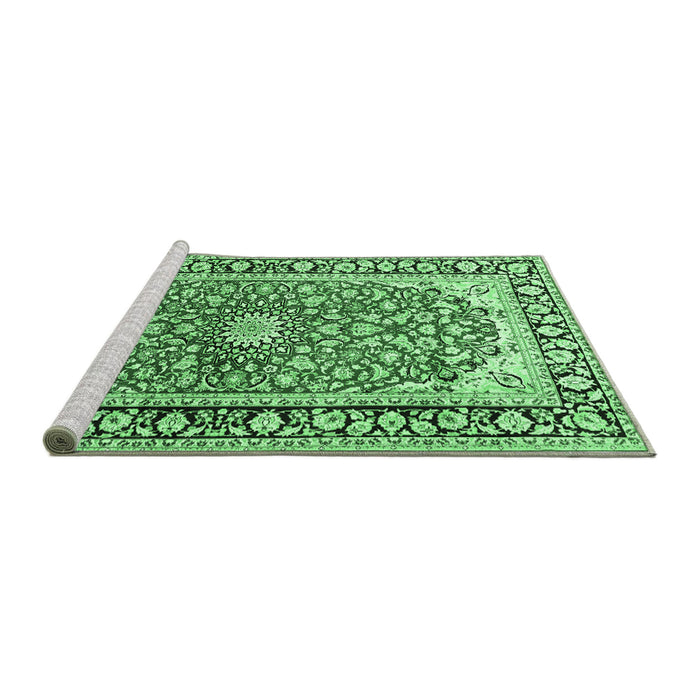 Sideview of Machine Washable Medallion Emerald Green Traditional Area Rugs, wshtr2919emgrn