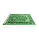 Sideview of Machine Washable Medallion Emerald Green Traditional Area Rugs, wshtr2919emgrn