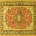 Square Machine Washable Medallion Yellow Traditional Rug, wshtr2919yw