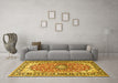 Machine Washable Medallion Yellow Traditional Rug in a Living Room, wshtr2919yw