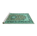 Sideview of Machine Washable Medallion Turquoise Traditional Area Rugs, wshtr2919turq