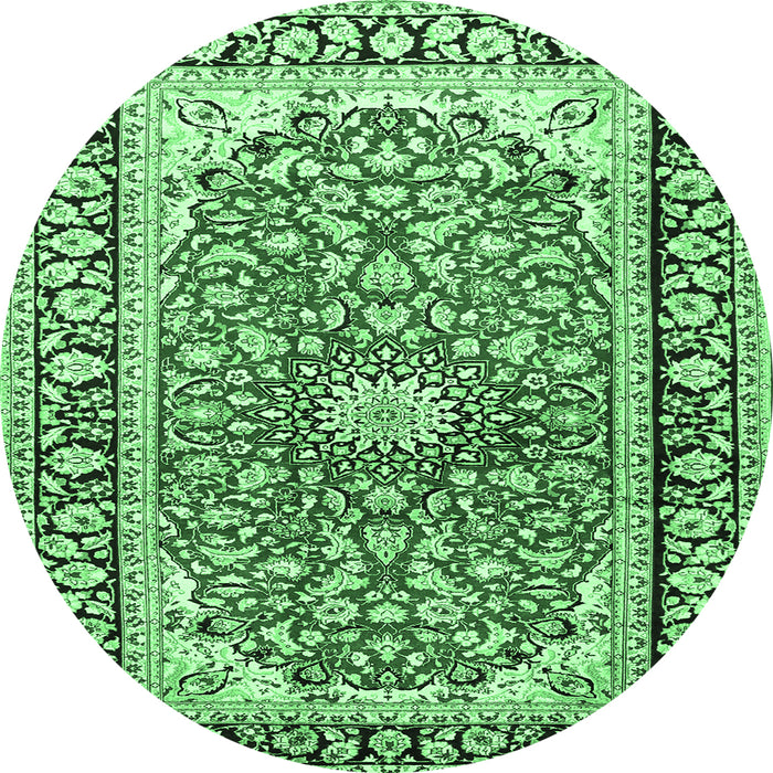 Round Medallion Emerald Green Traditional Rug, tr2919emgrn