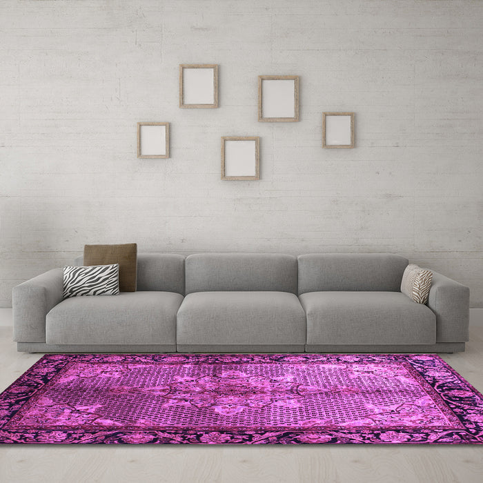 Machine Washable Persian Purple Traditional Area Rugs in a Living Room, wshtr291pur