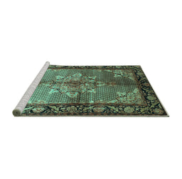 Sideview of Machine Washable Persian Turquoise Traditional Area Rugs, wshtr291turq