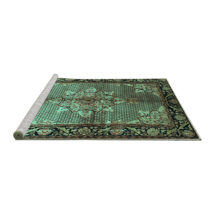 Sideview of Machine Washable Persian Turquoise Traditional Area Rugs, wshtr291turq
