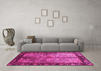 Machine Washable Persian Pink Traditional Rug, wshtr291pnk