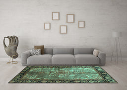Machine Washable Persian Turquoise Traditional Area Rugs in a Living Room,, wshtr291turq