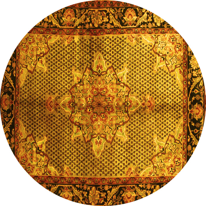 Round Persian Yellow Traditional Rug, tr291yw