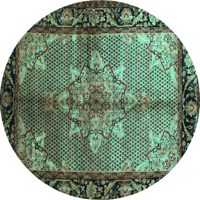 Round Machine Washable Persian Turquoise Traditional Area Rugs, wshtr291turq
