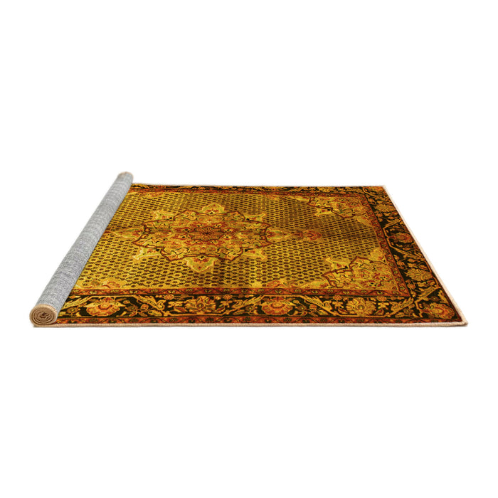 Sideview of Machine Washable Persian Yellow Traditional Rug, wshtr291yw