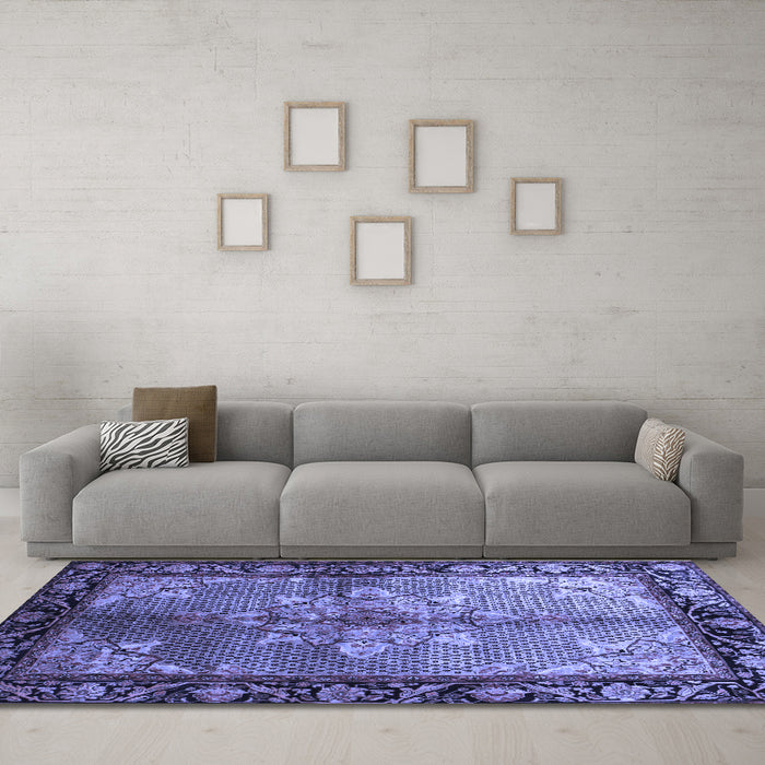 Machine Washable Persian Blue Traditional Rug in a Living Room, wshtr291blu