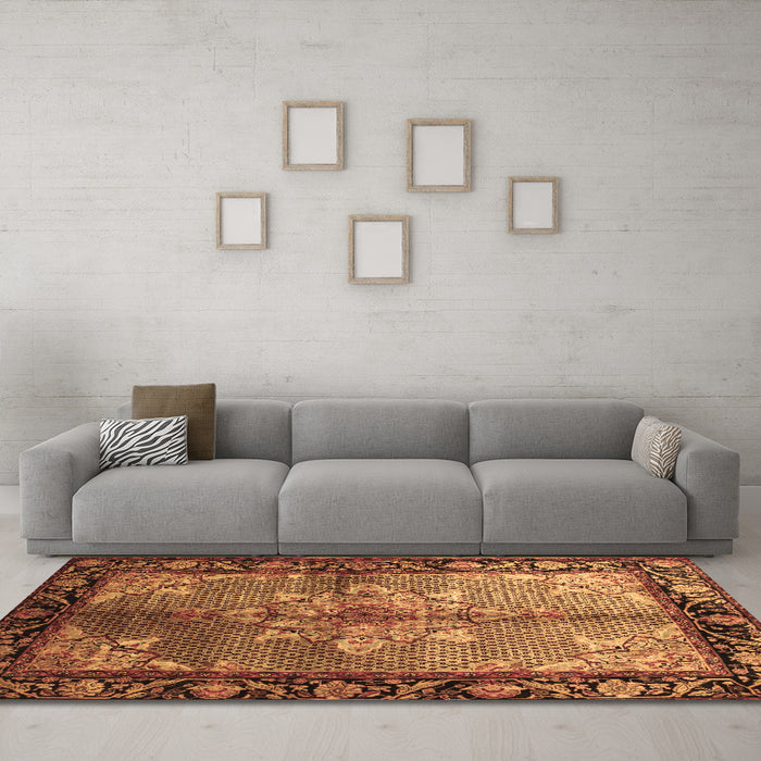Machine Washable Persian Brown Traditional Rug in a Living Room,, wshtr291brn