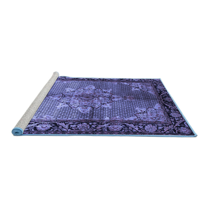 Sideview of Machine Washable Persian Blue Traditional Rug, wshtr291blu