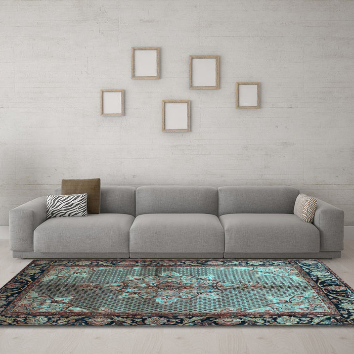 Machine Washable Persian Light Blue Traditional Rug in a Living Room, wshtr291lblu