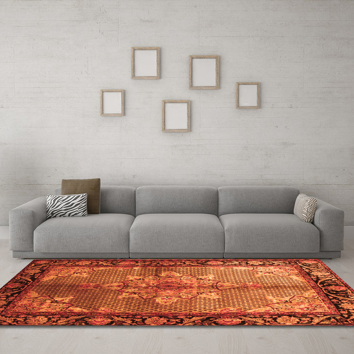 Machine Washable Persian Orange Traditional Area Rugs in a Living Room, wshtr291org