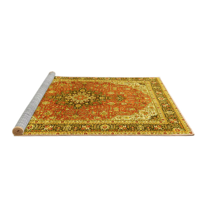 Sideview of Machine Washable Medallion Yellow Traditional Rug, wshtr2920yw