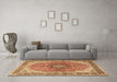 Machine Washable Medallion Brown Traditional Rug in a Living Room,, wshtr2920brn