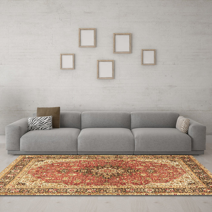 Machine Washable Medallion Brown Traditional Rug in a Living Room,, wshtr2920brn