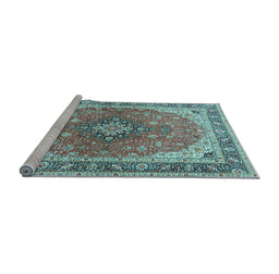 Sideview of Machine Washable Medallion Light Blue Traditional Rug, wshtr2920lblu