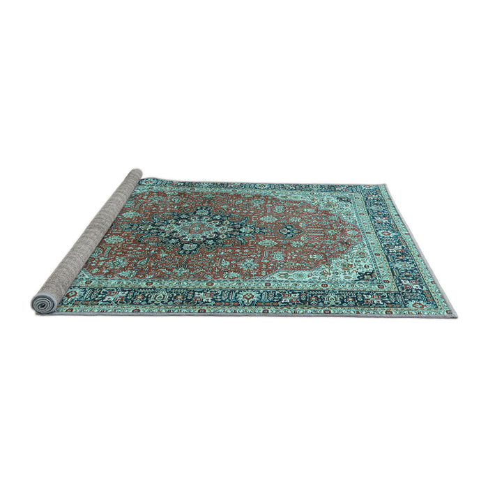 Sideview of Machine Washable Medallion Light Blue Traditional Rug, wshtr2920lblu