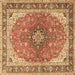 Square Machine Washable Medallion Brown Traditional Rug, wshtr2920brn