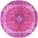 Round Machine Washable Medallion Pink Traditional Rug, wshtr2920pnk