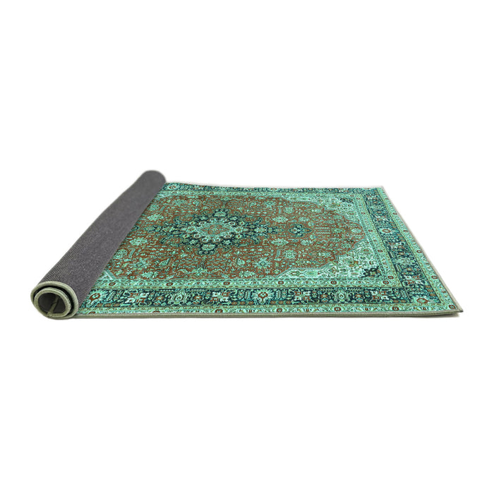 Sideview of Medallion Turquoise Traditional Rug, tr2920turq