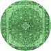 Round Machine Washable Medallion Emerald Green Traditional Area Rugs, wshtr2920emgrn