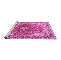Sideview of Machine Washable Medallion Pink Traditional Rug, wshtr2920pnk