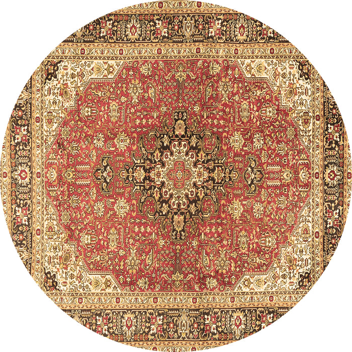 Round Machine Washable Medallion Brown Traditional Rug, wshtr2920brn