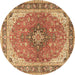 Round Machine Washable Medallion Brown Traditional Rug, wshtr2920brn