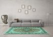 Machine Washable Medallion Turquoise Traditional Area Rugs in a Living Room,, wshtr2920turq