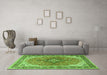 Machine Washable Medallion Green Traditional Area Rugs in a Living Room,, wshtr2920grn