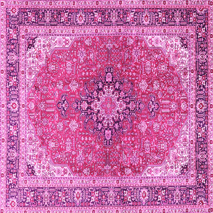Square Machine Washable Medallion Pink Traditional Rug, wshtr2920pnk