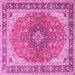 Square Machine Washable Medallion Pink Traditional Rug, wshtr2920pnk