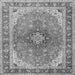 Round Machine Washable Medallion Gray Traditional Rug, wshtr2920gry