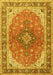 Machine Washable Medallion Yellow Traditional Rug, wshtr2920yw