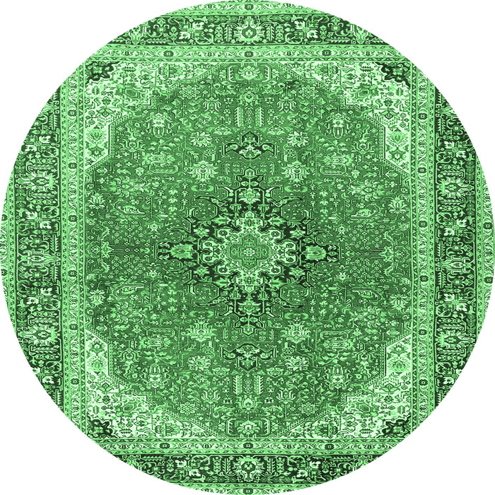 Round Medallion Emerald Green Traditional Rug, tr2920emgrn