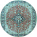 Round Machine Washable Medallion Light Blue Traditional Rug, wshtr2920lblu