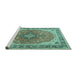 Sideview of Machine Washable Medallion Turquoise Traditional Area Rugs, wshtr2920turq