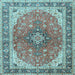 Square Machine Washable Medallion Light Blue Traditional Rug, wshtr2920lblu