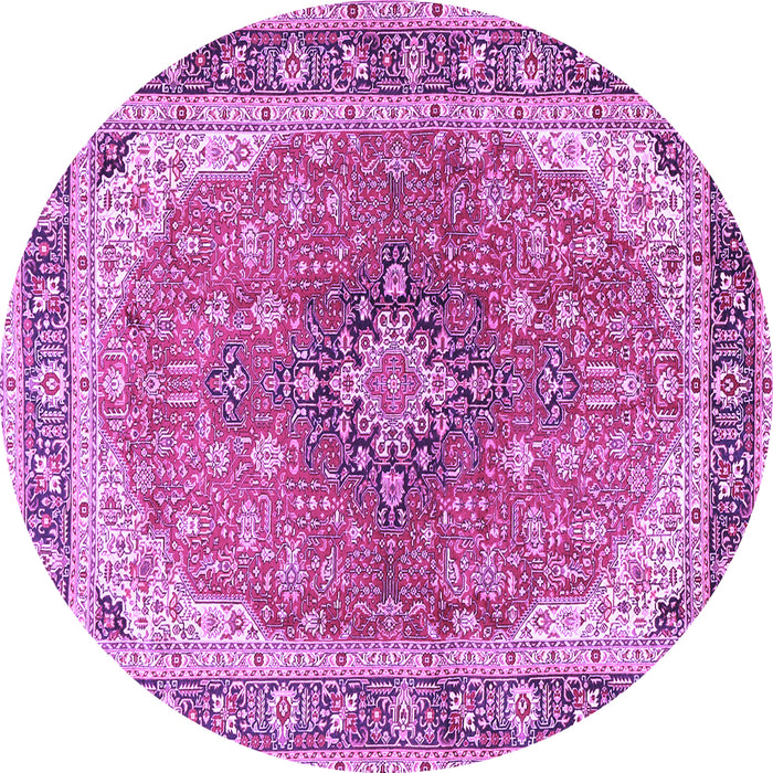 Round Machine Washable Medallion Purple Traditional Area Rugs, wshtr2920pur