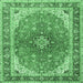 Square Machine Washable Medallion Emerald Green Traditional Area Rugs, wshtr2920emgrn